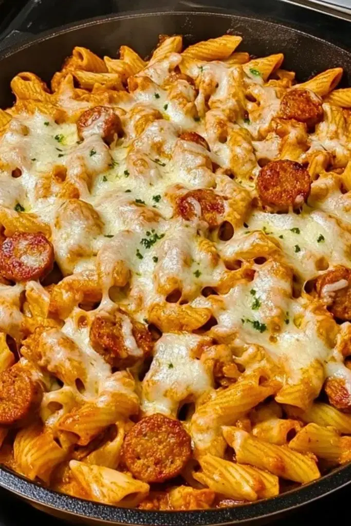 Spicy Cheesy Chicken & Sausage Pasta Skillet
